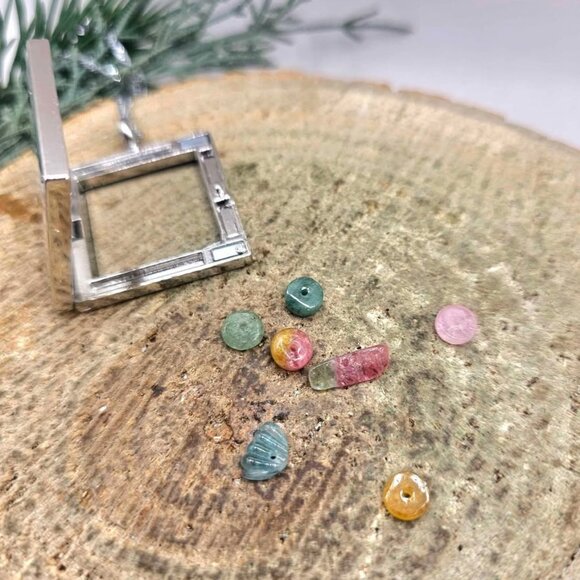 Nature Tourmaline Beads Filled Openable Floating Locket Necklace - Picture 6 of 9